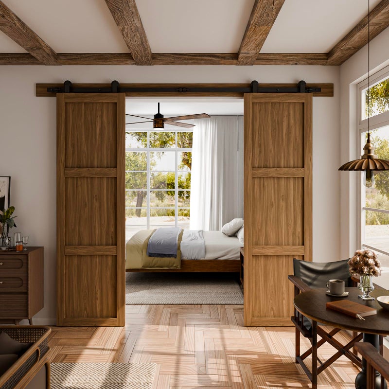 CCJH 10FT Sliding Barn Door Hardware Kit, Heavy Duty, Smoothly and Silently, Easy to Install, Fit 30" Width Double Door Panel, T-Shaped Style Black - Image 2